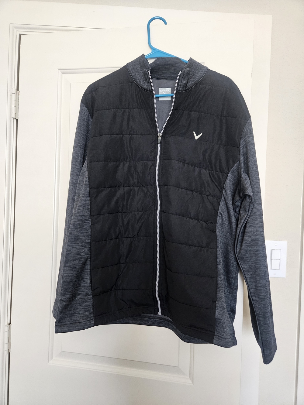 Callaway Black & Charcoal Quilted Hybrid Full-Zip Jacket